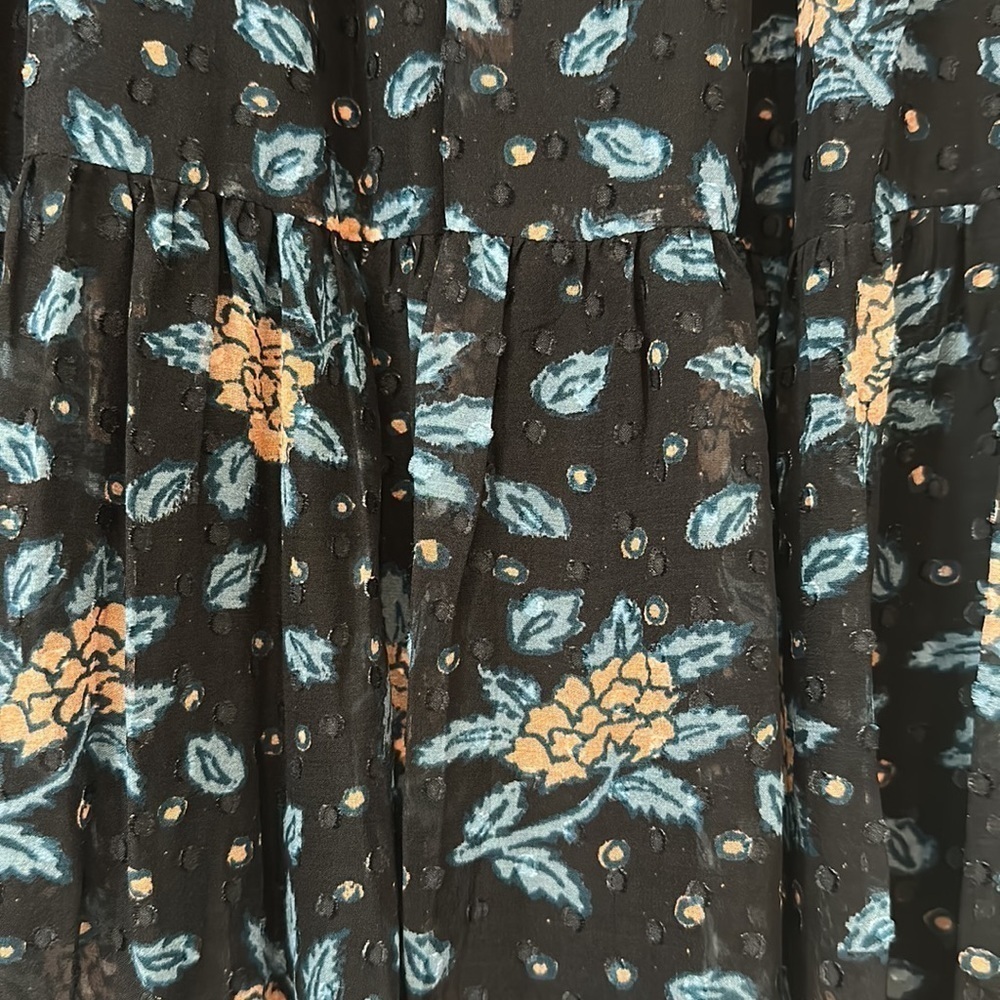 Ulla Johnson Womens Vivian Dress Floral Ruffle Neck Smocked Sleeve Black Size 2 - Picture 4 of 9